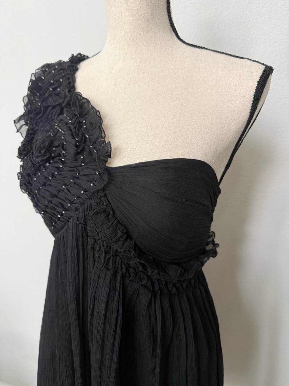 Leon Max Limited Edition One-Shoulder Black Silk Cocktail Dress